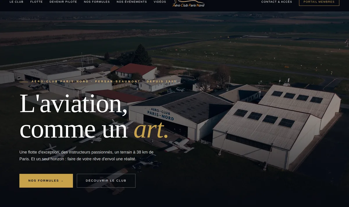 Site internet de l'Aéro-Club Paris Nord conçu par AI Business Services