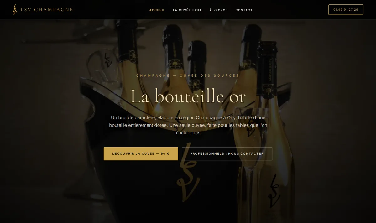 Page d'accueil du site LSV Champagne, Cuvée des Sources